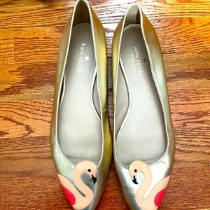 Kate Spade Extremely Rear Gold Flamingo Leather Flats size 9 1/2